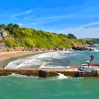 Buy canvas prints of Looe Beach and The Banjo Pier in Cornwall by Rosie Spooner
