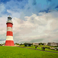 Buy canvas prints of Smeaton's Tower on Plymouth Hoe in Devon. by Rosie Spooner