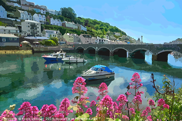 Colourful view of The Looe River and Bridge Picture Board by Rosie Spooner