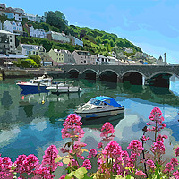 Buy canvas prints of Colourful view of The Looe River and Bridge by Rosie Spooner