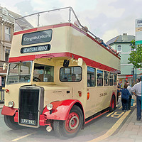 Buy canvas prints of Devon General Open Top bus arriving at Teignmouth  by Rosie Spooner