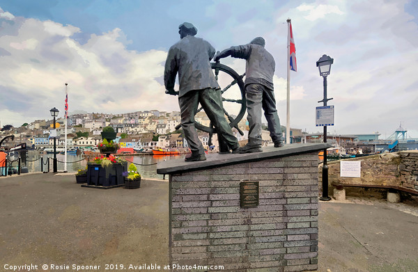 The Man and Boy statue at Brixham Harbour  Picture Board by Rosie Spooner