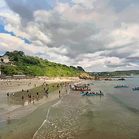 Buy canvas prints of The Gig Regatta in Looe Beach in Cornwall by Rosie Spooner
