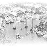 Buy canvas prints of Looe Lugger Regatta in black and white by Rosie Spooner