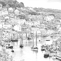 Buy canvas prints of Luggers in Looe in Black and White  by Rosie Spooner