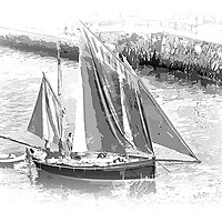 Buy canvas prints of Looe Lugger in Black and White  by Rosie Spooner