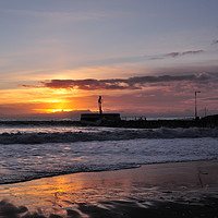 Buy canvas prints of Sunrise on Looe Beach and Banjo Pier by Rosie Spooner