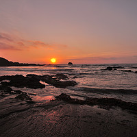 Buy canvas prints of Sunrise at Millendreath Beach in Looe Cornwall by Rosie Spooner