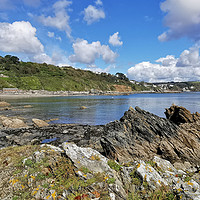 Buy canvas prints of Looe Beach and The Banjo Pier viewed from Hannafor by Rosie Spooner