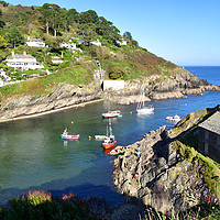 Buy canvas prints of Polperro Outer Harbour and The Old Net Loft by Rosie Spooner