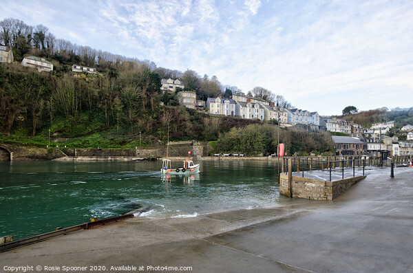 A boat returns up the River Looe in Cornwall Picture Board by Rosie Spooner