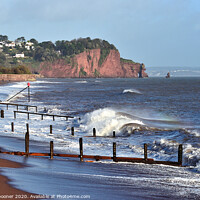 Buy canvas prints of The waves roll in on Teignmouth Beach in South Devon by Rosie Spooner