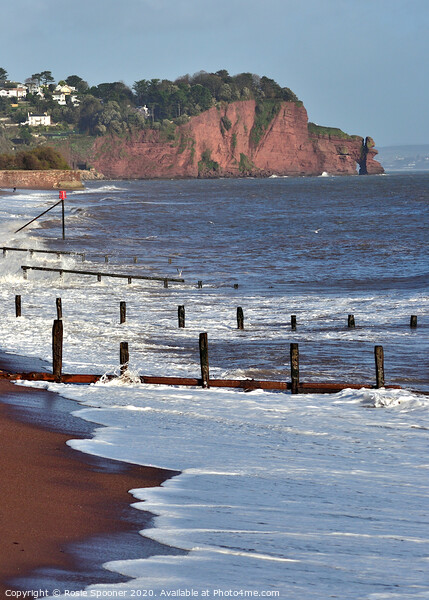 Groynes and waves on Teignmouth Beach in South Devon Picture Board by Rosie Spooner