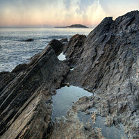 Buy canvas prints of Rock Pools view of Looe island by Rosie Spooner