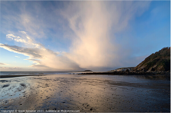 Rain clouds gather at Looe island in Cornwall Picture Board by Rosie Spooner