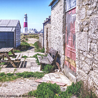 Buy canvas prints of Portland Bill Fishermen's Huts And Lighthouse by Peter F Hunt