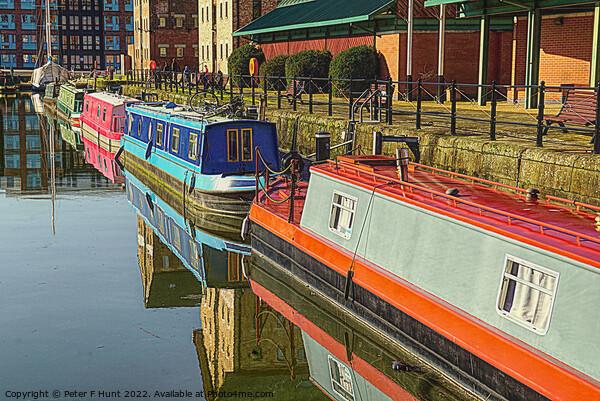 Canal Boat Reflections Gloucester Dock Picture Board by Peter F Hunt
