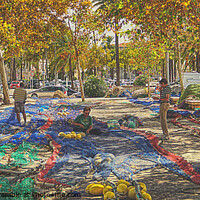 Buy canvas prints of Mending The Nets Palma Mallorca by Peter F Hunt
