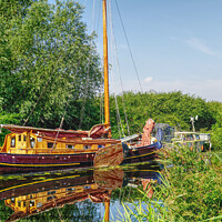 Buy canvas prints of Barge Reflections On The Canal by Peter F Hunt