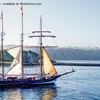 Buy canvas prints of Tall Ship Oosterschelde Leaving Plymouth by Peter F Hunt