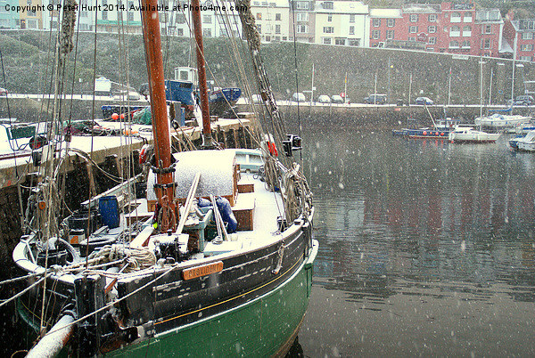 Brixham Harbour Winter Snow Picture Board by Peter F Hunt