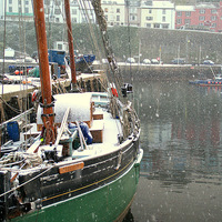 Buy canvas prints of Brixham Harbour Winter Snow by Peter F Hunt