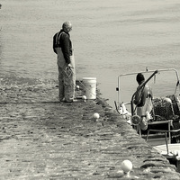 Buy canvas prints of Lynmouth Fishermen by Peter F Hunt