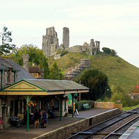 Buy canvas prints of  Corfe Castle and Railway Station by Peter F Hunt