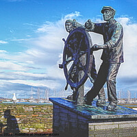 Buy canvas prints of Brixham Man And Boy Statue by Peter F Hunt