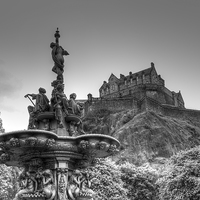 Buy canvas prints of  Ross Fountain and Edinburgh Castle Scotland by Robin Hart-Jones