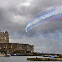 Buy canvas prints of Carrickfergus Castle & The Red Arrows by Peter Lennon