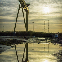 Buy canvas prints of  Industrial Autumn Reflection by Peter Lennon