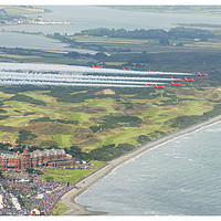 Buy canvas prints of Slieve Donard Hotel meets the Red Arrows by Peter Lennon
