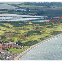Buy canvas prints of Red Arrows Over Slieve Donard Hotel by Peter Lennon