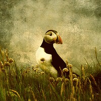 Buy canvas prints of Puffin Among The Sea Pinks by Anne Macdonald