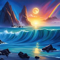 Buy canvas prints of Moon Over The Waves by Anne Macdonald