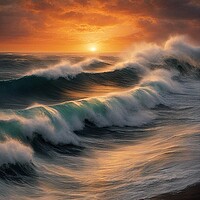 Buy canvas prints of Sunset Over Waves by Anne Macdonald
