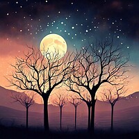 Buy canvas prints of Bare Trees Reaching For The Moon by Anne Macdonald