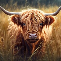 Buy canvas prints of Highland Cow In Long Grass by Anne Macdonald