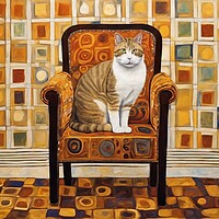 Buy canvas prints of Cat On A Chair Inspired by Klimt by Anne Macdonald