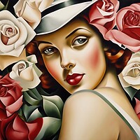 Buy canvas prints of Lady With Red Cheeks and Roses by Anne Macdonald