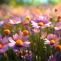 Buy canvas prints of Field of Pink Daisies by Anne Macdonald