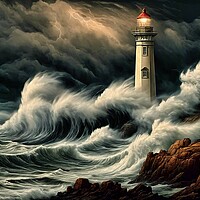 Buy canvas prints of Lighthouse In Rough Weather by Anne Macdonald