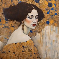 Buy canvas prints of A Dark Haired Lady in the Style Klimt by Anne Macdonald
