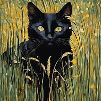 Buy canvas prints of Black Cat Among Grass by Anne Macdonald