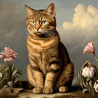 Buy canvas prints of Striped Cat Vintage Style by Anne Macdonald
