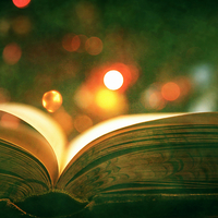 Buy canvas prints of Open Book With Lights Bokeh by Anne Macdonald