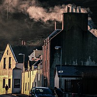 Buy canvas prints of Smokey Chimneys in Scalloway, Shetland. by Anne Macdonald