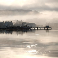Buy canvas prints of Mist Over The Village Of Scalloway, Shetland 1 by Anne Macdonald