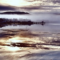 Buy canvas prints of Early Morning Mist Over The Village of Scalloway,  by Anne Macdonald